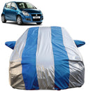 Autofact Ritz Car Cover - FlexGuard - Waterproof Car Body Cover for Maruti Ritz - With Mirror Pockets, Triple Stitched, Bottom Fully Elastic, Adjustable Belt and Buckle (Silver / Blue Stripes)