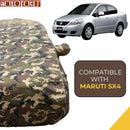 Autofact SX4 Car Cover - TearTough - Dog Proof / Waterproof Car Body Cover for Maruti SX4 - With Mirror Pockets, Triple Stitched, Bottom Fully Elastic, Adjustable Belt and Buckle (Jungle Print 4x4)