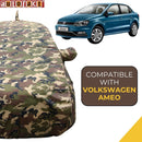 Autofact Ameo Car Cover - TearTough - Dog Proof / Waterproof Car Body Cover for Volkswagen Ameo - With Mirror & Antenna Pockets, Triple Stitched, Bottom Fully Elastic, Adjustable Belt and Buckle (Jungle Print 4x4)