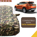 Autofact Harrier Car Cover - TearTough - Dog Proof / Waterproof Car Body Cover for Tata Harrier - With Mirror Pockets, Triple Stitched, Bottom Fully Elastic, Adjustable Belt and Buckle (Jungle Print 4x4)