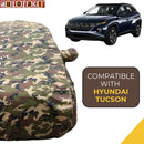 Autofact Tucson Car Cover - TearTough - Dog Proof / Waterproof Car Body Cover for Hyundai Tucson - With Mirror Pockets, Triple Stitched, Bottom Fully Elastic, Adjustable Belt and Buckle (Jungle Print 4x4)