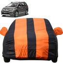 Autofact BRV Car Cover - EasyShield - Car Body Cover for Honda BRV - With Mirror Pockets, Triple Stitched, Bottom Fully Elastic, Adjustable Belt and Buckle (Orange Blue Stripes)