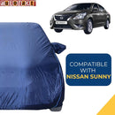 Autofact Sunny Car Cover - CoreProtect - Water Resistant Car Body Cover for Nissan Sunny - With Mirror Pockets, Triple Stitched, Bottom Fully Elastic, Adjustable Belt and Buckle (Navy 210D)