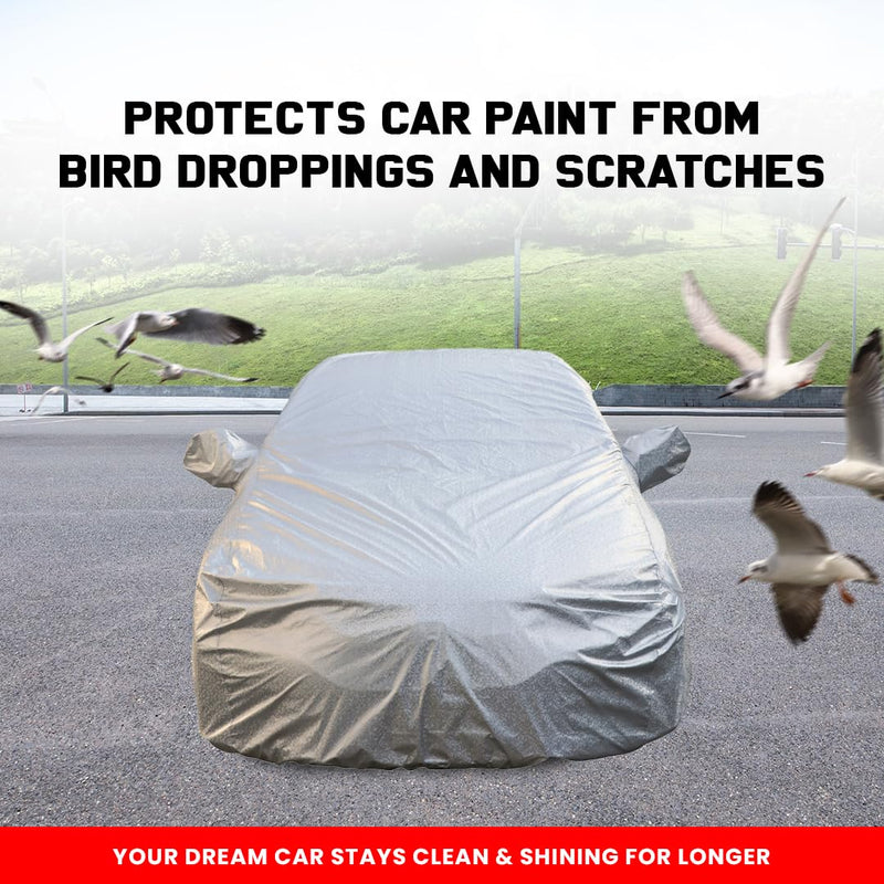 Autofact Scorpio Car Cover - FlexGuard - Waterproof Car Body Cover for Mahindra Scorpio - With Mirror Pockets, Triple Stitched, Bottom Fully Elastic, Adjustable Belt and Buckle (Silver)