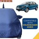 Autofact Ameo Car Cover - CoreProtect - Water Resistant Car Body Cover for Volkswagen Ameo - With Mirror & Antenna Pockets, Triple Stitched, Bottom Fully Elastic, Adjustable Belt and Buckle (Navy 210D)
