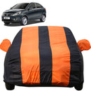 Autofact Zest Car Cover - EasyShield - Car Body Cover for Tata Zest - With Mirror Pockets, Triple Stitched, Bottom Fully Elastic, Adjustable Belt and Buckle (Orange Blue Stripes)