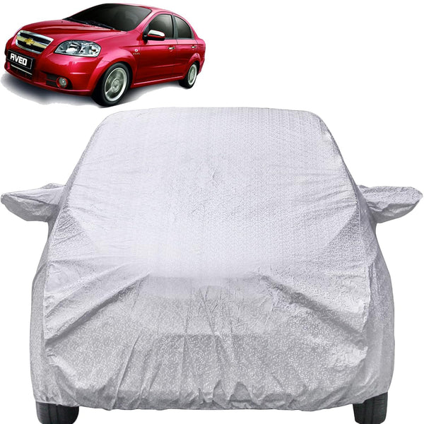Autofact Aveo Car Cover - FlexGuard - Waterproof Car Body Cover for Chevrolet Aveo - With Mirror Pockets, Triple Stitched, Bottom Fully Elastic, Adjustable Belt and Buckle (Silver)