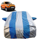 Autofact Spresso Car Cover - FlexGuard - Waterproof Car Body Cover for Maruti Spresso - With Mirror Pockets, Triple Stitched, Bottom Fully Elastic, Adjustable Belt and Buckle (Silver / Blue Stripes)