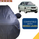 Autofact Laura Car Cover - CoreProtect - Water Resistant Car Body Cover for Skoda Laura - With Mirror Pockets, Triple Stitched, Bottom Fully Elastic, Adjustable Belt and Buckle (Grey 210D)