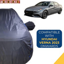 Autofact New Verna Car Cover - CoreProtect - Water Resistant Car Body Cover for Hyundai New Verna - With Mirror Pockets, Triple Stitched, Bottom Fully Elastic, Adjustable Belt and Buckle (Grey 210D)