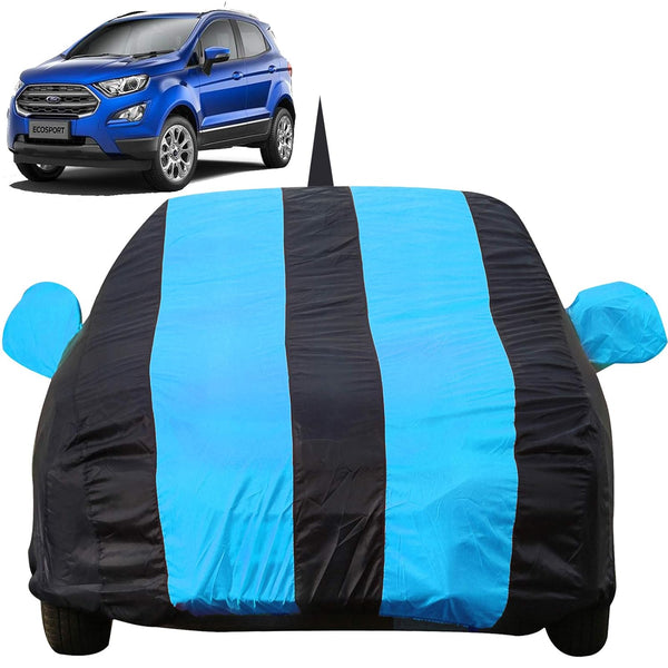 Autofact Ecosport Car Cover - EasyShield - Car Body Cover for Ford Ecosport - With Mirror Pockets, Triple Stitched, Bottom Fully Elastic, Adjustable Belt and Buckle (Teak Blue Stripes)