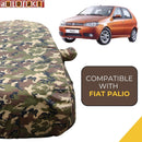 Autofact Palio Car Cover - TearTough - Dog Proof / Waterproof Car Body Cover for Fiat Palio - With Mirror Pockets, Triple Stitched, Bottom Fully Elastic, Adjustable Belt and Buckle (Jungle Print 4x4)
