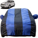 Autofact Sail UVA Car Cover - EasyShield - Car Body Cover for Chevrolet Sail UVA - With Mirror Pockets, Triple Stitched, Bottom Fully Elastic, Adjustable Belt and Buckle (Royal Blue Stripes)