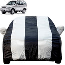Autofact Safari Car Cover - EasyShield - Car Body Cover for Tata Safari - With Mirror Pockets, Triple Stitched, Bottom Fully Elastic, Adjustable Belt and Buckle (White Blue Stripes)