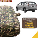 Autofact Innova Hycross Car Cover - TearTough - Dog Proof / Waterproof Car Body Cover for Toyota Innova Hycross - With Mirror Pockets, Triple Stitched, Bottom Fully Elastic, Adjustable Belt and Buckle (Jungle Print 4x4)
