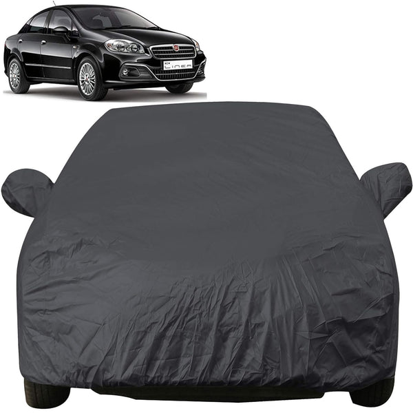 Autofact Linea Car Cover - EasyShield - Car Body Cover for Fiat Linea - With Mirror Pockets, Triple Stitched, Bottom Fully Elastic, Adjustable Belt and Buckle (Grey 190T)