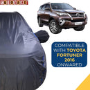 Autofact Fortuner Car Cover - CoreProtect - Water Resistant Car Body Cover for Toyota Fortuner - With Mirror Pockets, Triple Stitched, Bottom Fully Elastic, Adjustable Belt and Buckle (Grey 210D)