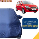 Autofact Getz Car Cover - CoreProtect - Water Resistant Car Body Cover for Hyundai Getz - With Mirror Pockets, Triple Stitched, Bottom Fully Elastic, Adjustable Belt and Buckle (Navy 210D)