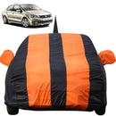 Autofact Vento Car Cover - EasyShield - Car Body Cover for Volkswagen Vento - With Mirror Pockets, Triple Stitched, Bottom Fully Elastic, Adjustable Belt and Buckle (Orange Blue Stripes)