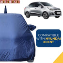 Autofact Xcent Car Cover - CoreProtect - Water Resistant Car Body Cover for Hyundai Xcent - With Mirror & Antenna Pockets, Triple Stitched, Bottom Fully Elastic, Adjustable Belt and Buckle (Navy 210D)