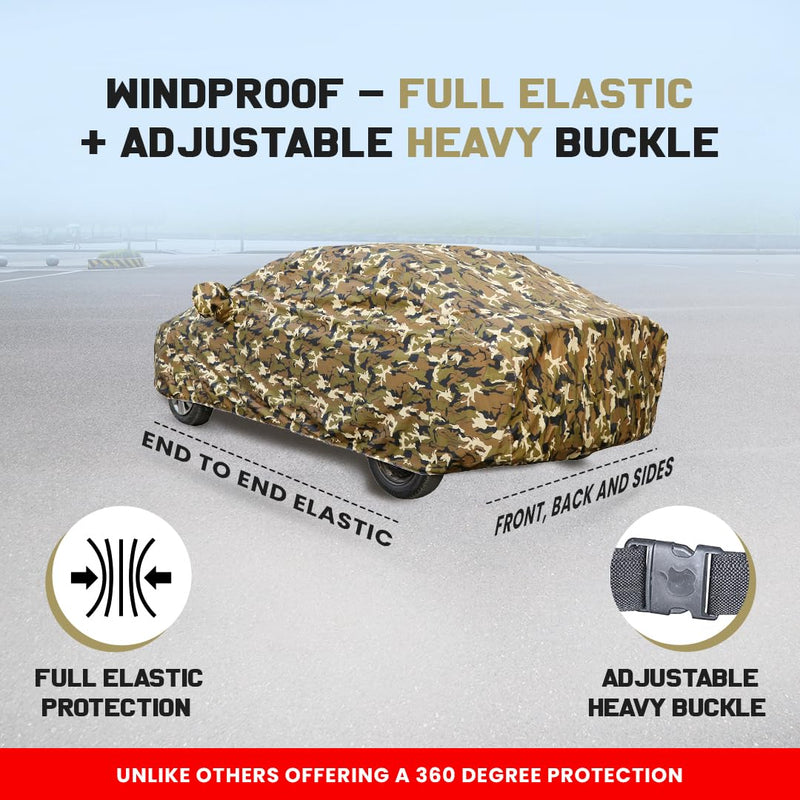 Autofact Wagon r / Wagonr Car Cover - FlexGuard - Waterproof Car Body Cover for Maruti Wagon r / Wagonr - With Mirror Pockets, Triple Stitched, Bottom Fully Elastic, Adjustable Belt and Buckle (Camouflage)