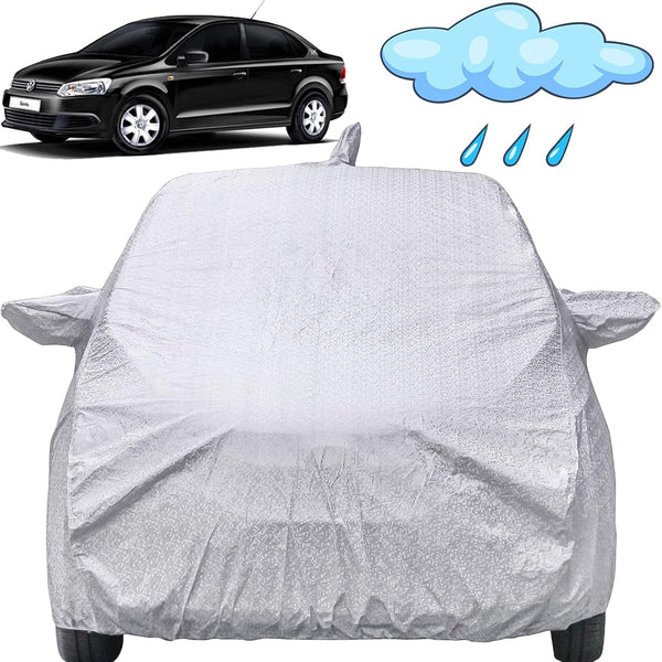 Autofact Vento Car Cover - FlexGuard - Waterproof Car Body Cover for Volkswagen Vento - With Mirror & Antenna Pockets, Triple Stitched, Bottom Fully Elastic, Adjustable Belt and Buckle (Silver)
