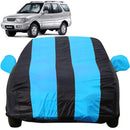 Autofact Safari Car Cover - EasyShield - Car Body Cover for Tata Safari - With Mirror Pockets, Triple Stitched, Bottom Fully Elastic, Adjustable Belt and Buckle (Teak Blue Stripes)
