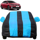 Autofact Virtus Car Cover - EasyShield - Car Body Cover for Volkswagen Virtus - With Mirror Pockets, Triple Stitched, Bottom Fully Elastic, Adjustable Belt and Buckle (Teak Blue Stripes)