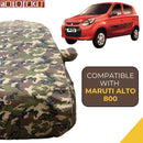 Autofact Alto 800 Car Cover - TearTough - Dog Proof / Waterproof Car Body Cover for Maruti Alto 800 - With Mirror Pockets, Triple Stitched, Bottom Fully Elastic, Adjustable Belt and Buckle (Jungle Print 4x4)