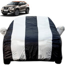 Autofact Kicks Car Cover - EasyShield - Car Body Cover for Nissan Kicks - With Mirror Pockets, Triple Stitched, Bottom Fully Elastic, Adjustable Belt and Buckle (White Blue Stripes)