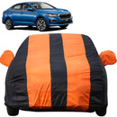 Autofact Slavia Car Cover - EasyShield - Car Body Cover for Skoda Slavia - With Mirror Pockets, Triple Stitched, Bottom Fully Elastic, Adjustable Belt and Buckle (Orange Blue Stripes)