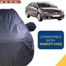 Autofact Ciaz Car Cover - CoreProtect - Water Resistant Car Body Cover for Maruti Ciaz - With Mirror Pockets, Triple Stitched, Bottom Fully Elastic, Adjustable Belt and Buckle (Grey 210D)