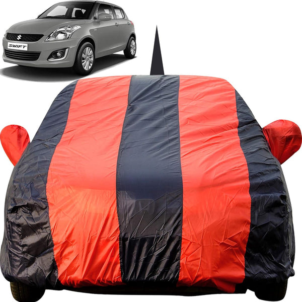 Autofact Swift Old Model Car Cover - EasyShield - Car Body Cover for Maruti Swift Old Model - With Mirror Pockets, Triple Stitched, Bottom Fully Elastic, Adjustable Belt and Buckle (Red Blue Stripes)