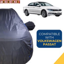 Autofact Passat Car Cover - CoreProtect - Water Resistant Car Body Cover for Volkswagen Passat - With Mirror Pockets, Triple Stitched, Bottom Fully Elastic, Adjustable Belt and Buckle (Grey 210D)