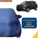 Autofact Compass Car Cover - CoreProtect - Water Resistant Car Body Cover for Jeep Compass - With Mirror Pockets, Triple Stitched, Bottom Fully Elastic, Adjustable Belt and Buckle (Navy 210D)