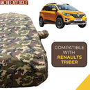 Autofact Triber Car Cover - TearTough - Dog Proof / Waterproof Car Body Cover for Renaults Triber - With Mirror Pockets, Triple Stitched, Bottom Fully Elastic, Adjustable Belt and Buckle (Jungle Print 4x4)