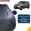 Autofact TUV 300 Car Cover - CoreProtect - Water Resistant Car Body Cover for Mahindra TUV 300 - With Mirror Pockets, Triple Stitched, Bottom Fully Elastic, Adjustable Belt and Buckle (Grey 210D)