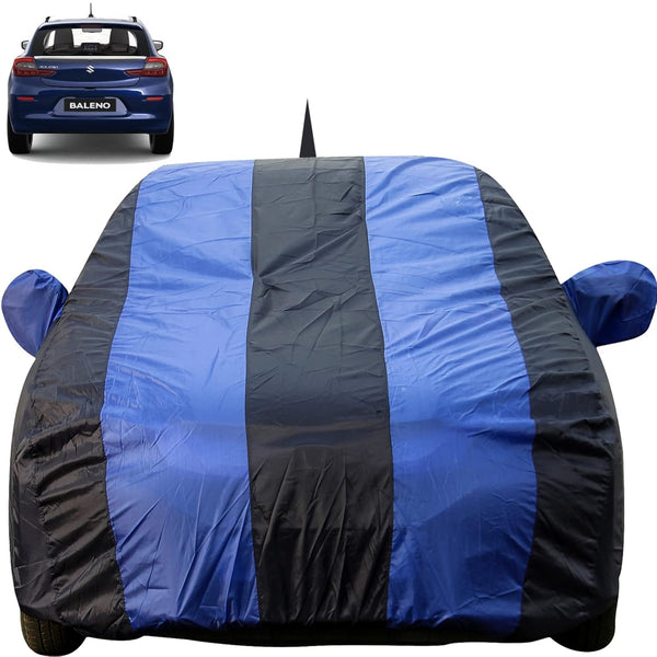 Autofact Baleno Car Cover - EasyShield - Car Body Cover for Maruti Baleno - With Mirror Pockets, Triple Stitched, Bottom Fully Elastic, Adjustable Belt and Buckle (Royal Blue Stripes)
