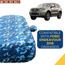 Autofact Endeavour Car Cover - TearTough - Dog Proof / Waterproof Car Body Cover for Ford Endeavour - With Mirror Pockets, Triple Stitched, Bottom Fully Elastic, Adjustable Belt and Buckle (Airforce Blue 4x4)