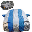 Autofact Van / Omni Car Cover - FlexGuard - Waterproof Car Body Cover for Maruti Van / Omni - With Mirror Pockets, Triple Stitched, Bottom Fully Elastic, Adjustable Belt and Buckle (Silver / Blue Stripes)