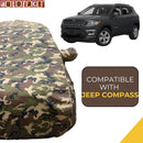 Autofact Compass Car Cover - TearTough - Dog Proof / Waterproof Car Body Cover for Jeep Compass - With Mirror Pockets, Triple Stitched, Bottom Fully Elastic, Adjustable Belt and Buckle (Jungle Print 4x4)