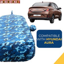 Autofact Aura Car Cover - TearTough - Dog Proof / Waterproof Car Body Cover for Hyundai Aura - With Mirror & Antenna Pockets, Triple Stitched, Bottom Fully Elastic, Adjustable Belt and Buckle (Airforce Blue 4x4)