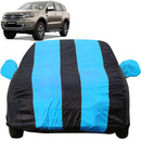 Autofact Endeavour Car Cover - EasyShield - Car Body Cover for Ford Endeavour - With Mirror Pockets, Triple Stitched, Bottom Fully Elastic, Adjustable Belt and Buckle (Teak Blue Stripes)