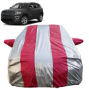 Autofact Compass Car Cover - FlexGuard - Waterproof Car Body Cover for Jeep Compass - With Mirror Pockets, Triple Stitched, Bottom Fully Elastic, Adjustable Belt and Buckle (Silver / Pink Stripes)