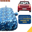 Autofact Grand I10 Nios Car Cover - TearTough - Dog Proof / Waterproof Car Body Cover for Hyundai Grand I10 Nios - With Mirror & Antenna Pockets, Triple Stitched, Bottom Fully Elastic, Adjustable Belt and Buckle (Airforce Blue 4x4)