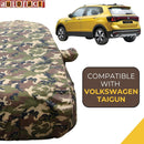 Autofact Taigun Car Cover - TearTough - Dog Proof / Waterproof Car Body Cover for Volkswagen Taigun - With Mirror Pockets, Triple Stitched, Bottom Fully Elastic, Adjustable Belt and Buckle (Jungle Print 4x4)