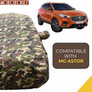 Autofact Astor Car Cover - TearTough - Dog Proof / Waterproof Car Body Cover for MG Astor - With Mirror Pockets, Triple Stitched, Bottom Fully Elastic, Adjustable Belt and Buckle (Jungle Print 4x4)