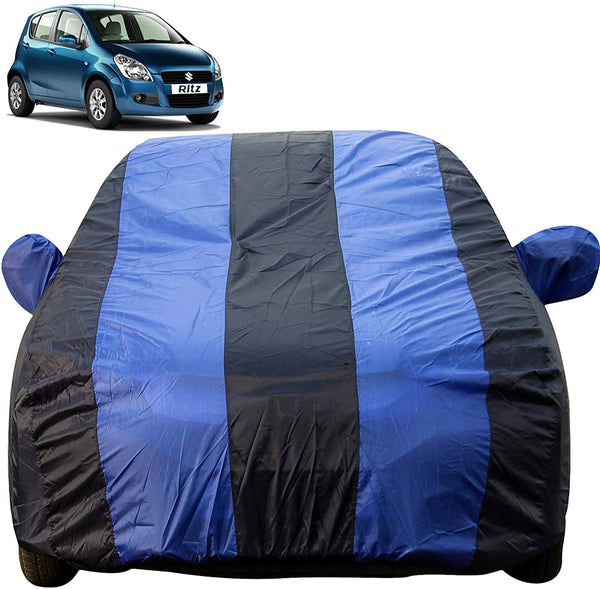 Autofact Ritz Car Cover - EasyShield - Car Body Cover for Maruti Ritz - With Mirror Pockets, Triple Stitched, Bottom Fully Elastic, Adjustable Belt and Buckle (Royal Blue Stripes)