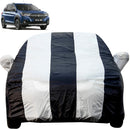 Autofact XL6 Car Cover - EasyShield - Car Body Cover for Maruti XL6 - With Mirror Pockets, Triple Stitched, Bottom Fully Elastic, Adjustable Belt and Buckle (White Blue Stripes)
