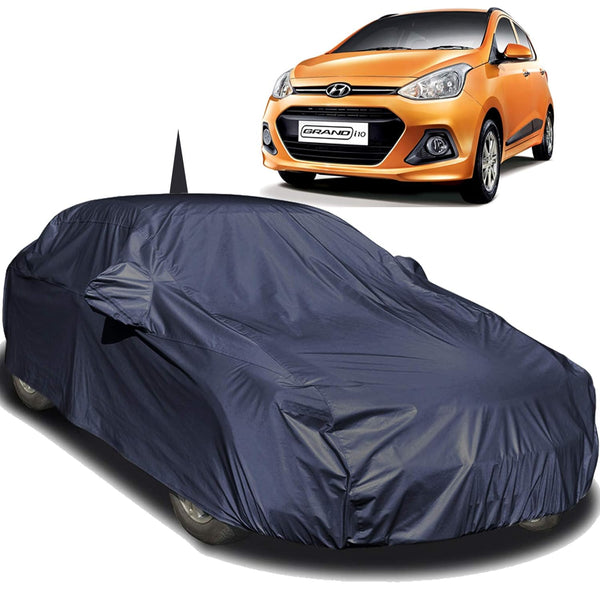 Autofact Grand I10 Car Cover - EasyShield - Car Body Cover for Hyundai Grand I10 - With Mirror Pockets, Triple Stitched, Bottom Fully Elastic, Adjustable Belt and Buckle (Navy 190T)